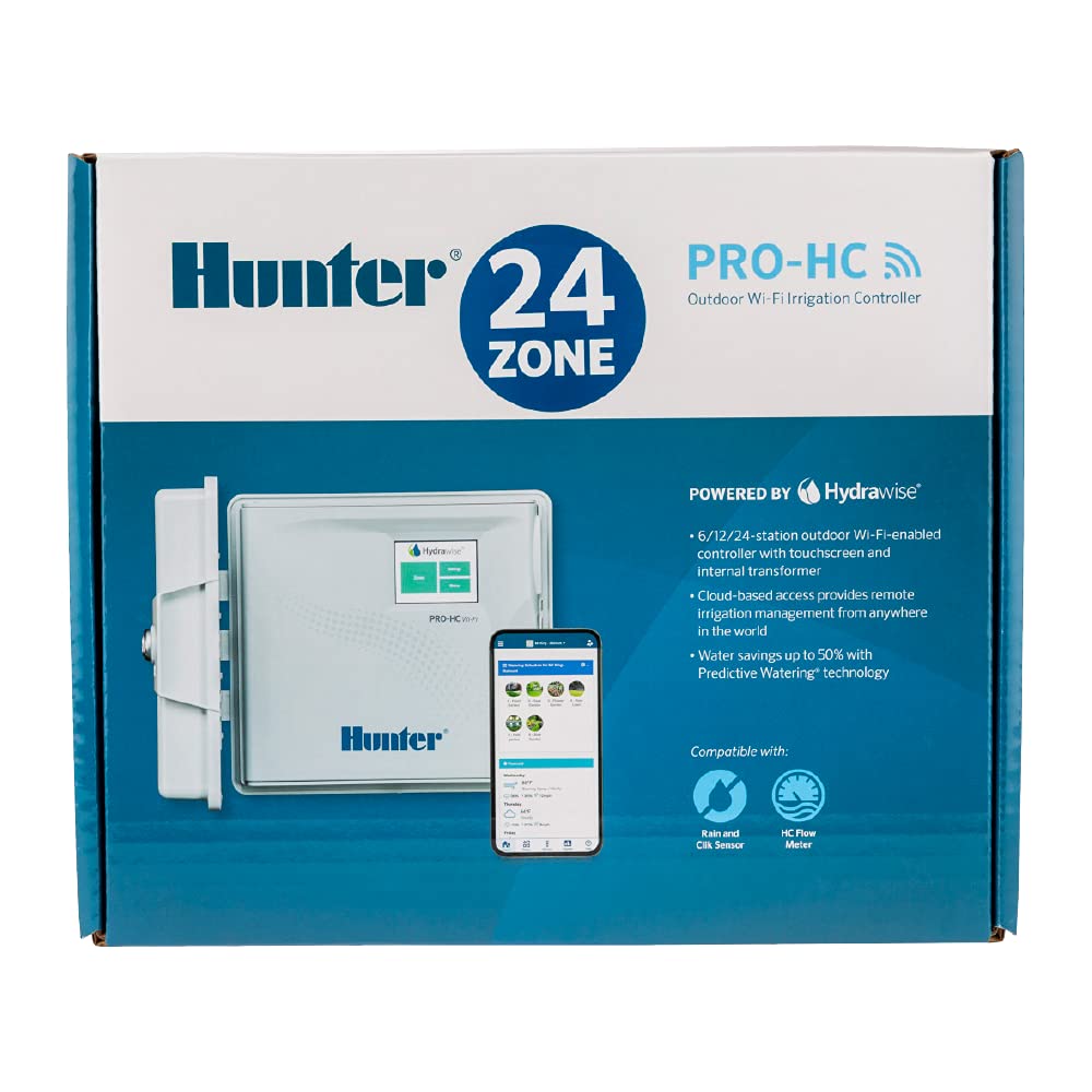 Hunter Hydrawise Pro-HC 24-Station WiFi Smart Sprinkler Controller, Outdoor Irrigation Timer, Weather-Based Watering System, Flow Sensor Ready