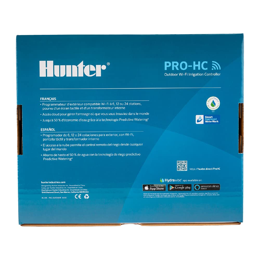 Hunter Hydrawise Pro-HC 24-Station WiFi Smart Sprinkler Controller, Outdoor Irrigation Timer, Weather-Based Watering System, Flow Sensor Ready