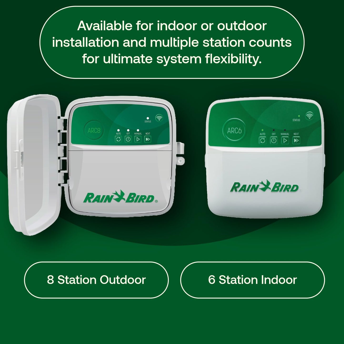 Rain Bird ARC8 App-Based Indoor/Outdoor Smart Irrigation WiFi Timer/Controller, 8-Zone/Station, EPA WaterSense Certified, Compatible with Alexa