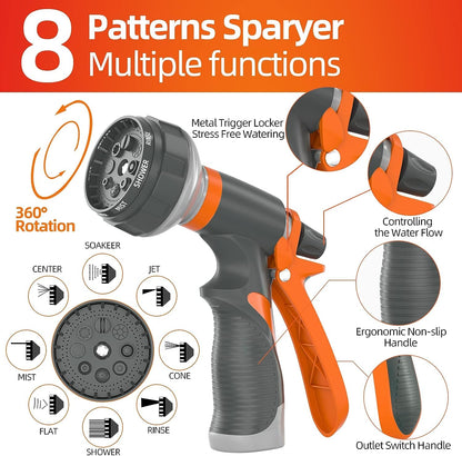 SPECILITE Garden Water Hose 200 ft x 5/8 in Heavy Duty, Flexible and Lightweight, Burst 600 psi, Kink-less Hybrid Rubber Pipe for Backyard, 3/4'' Brass Fittings, Orange