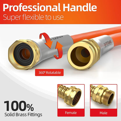SPECILITE Garden Water Hose 200 ft x 5/8 in Heavy Duty, Flexible and Lightweight, Burst 600 psi, Kink-less Hybrid Rubber Pipe for Backyard, 3/4'' Brass Fittings, Orange